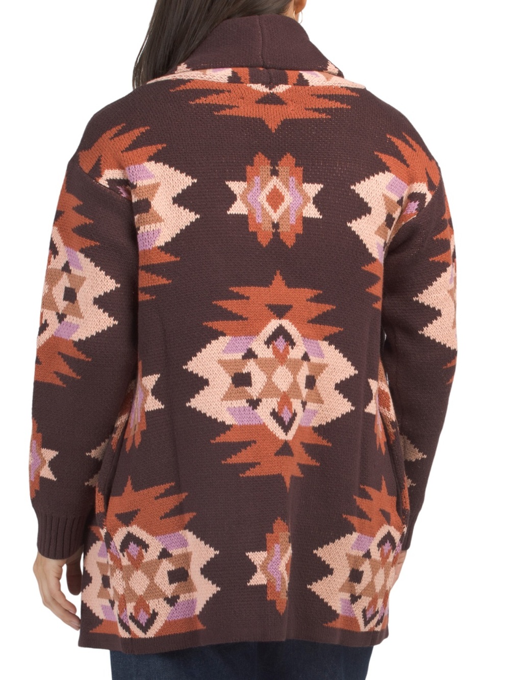 Lucky Brand Women's Brown Aztec Open-Front Sweater Cardigan
